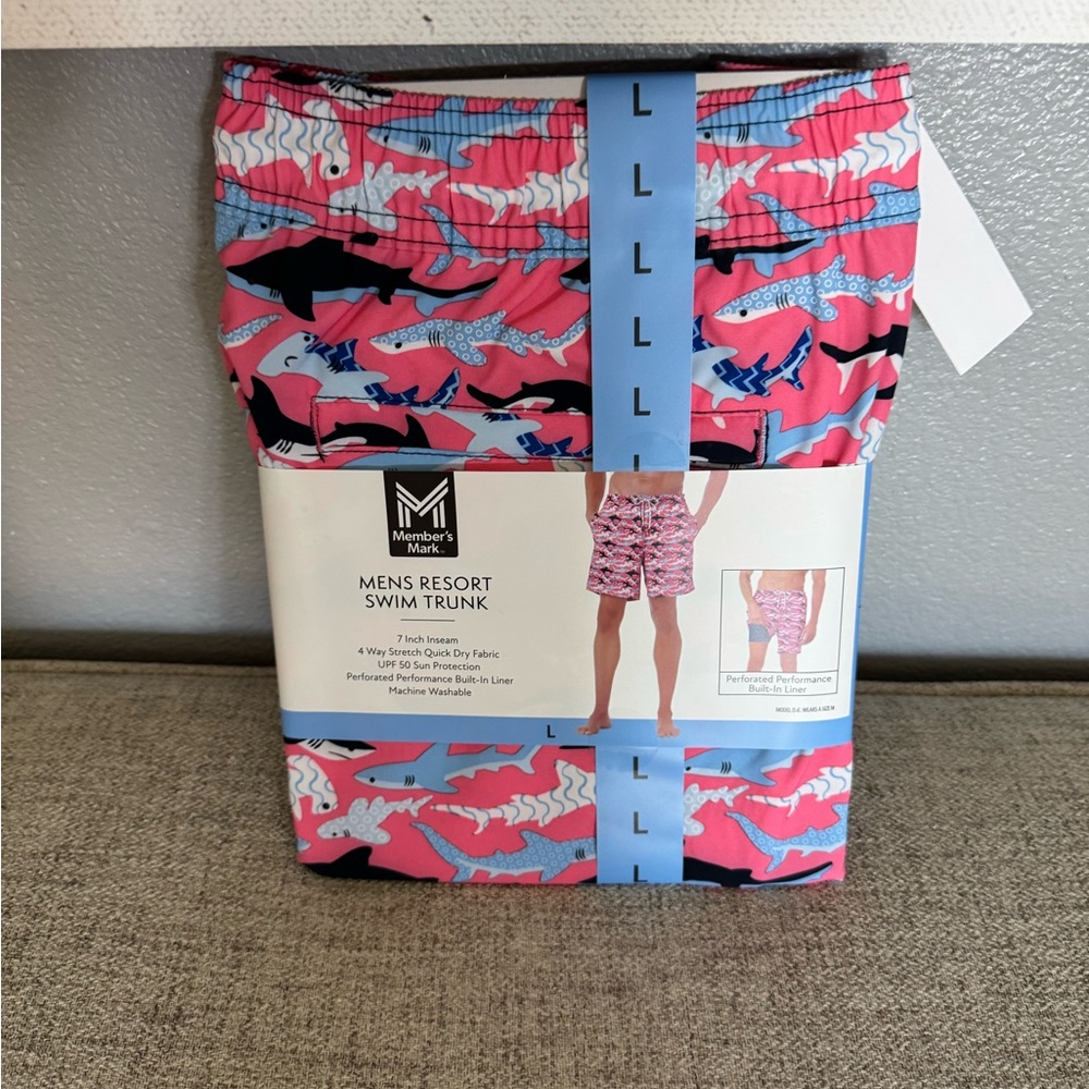 Men's Resort Swim Trunk - Pink and Blue Sharks